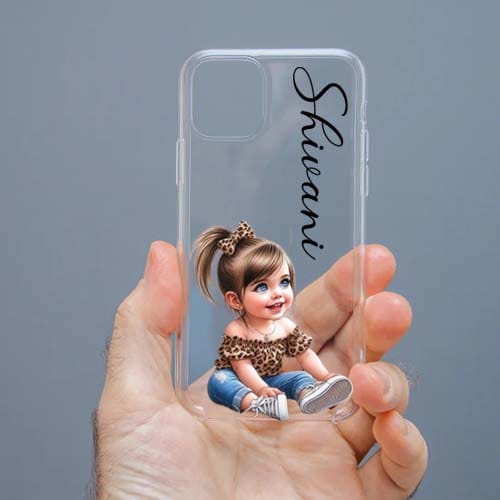 Personalized Cute Girl Transparent Silicon Case Customised with Name for Oppo, Vivo, Redmi, Realme, Poco, Mi, OnePlus, Samsung, iPhone, and More - design 62