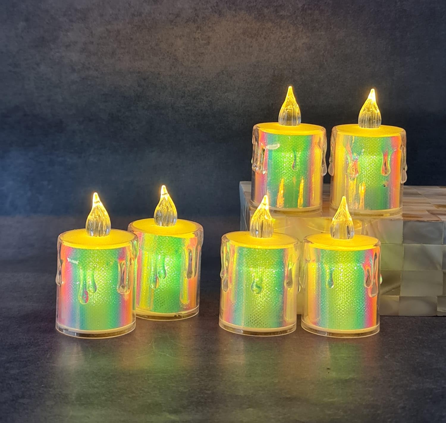 Smokeless Decorative Glitter Candles Led Tea Light Candle for Gifting, House, Diwali, Christmas, Festival, Events Decor Candles (24 Pieces, Yellow, 2 cm)