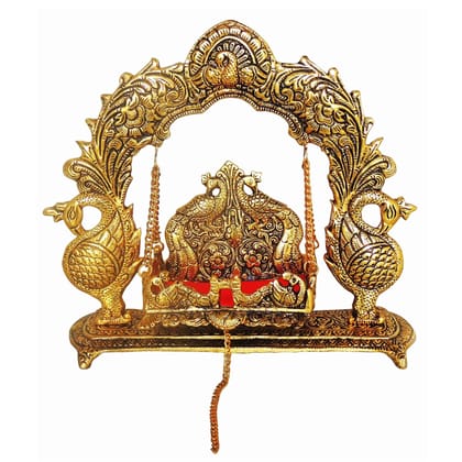 Aluminium Showpiece Double Peacock Jhula Statue (ASMAS455 G)
