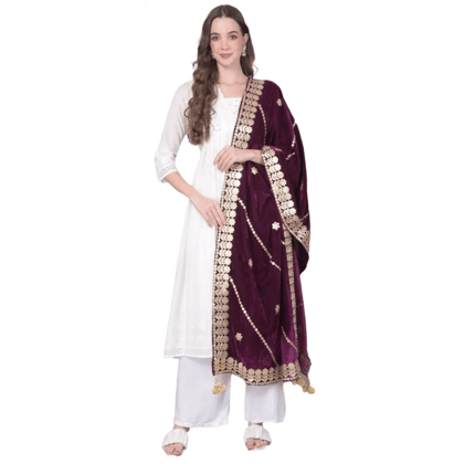 Generic Women's Velvet Gotta Patti Dupatta (Wine, Length:&nbsp;2.25 to 2.50 Mtr)