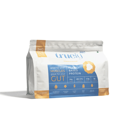 Truely Pro - Vegan Plant Protein | 24g Protein/Serving | 4 Bn CFU Probiotics | 3 Protein Sources - Pea, Brown Rice & Moong Bean | No Artificial Flavours | THIRD-PARTY TESTED | Mango | 500GM
