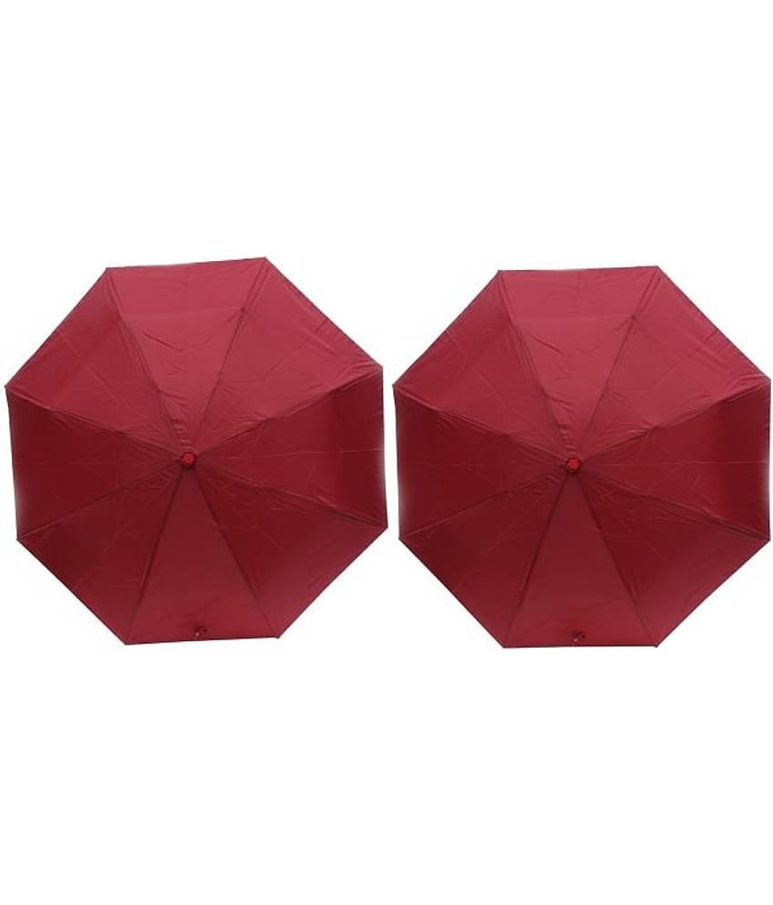 ARIP Maroon Polyester 3 Fold Umbrellas For Men - Pack Of 2