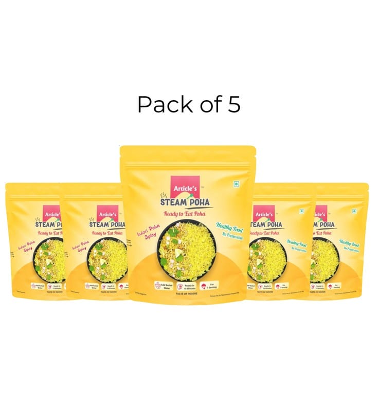 Article’s Instant Steam Poha Indori Spicy Flavor with Sev & Spoon – Pack of 5