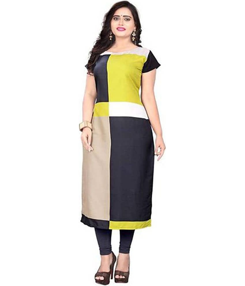 AK FASHION MALL Pack of 1 Crepe Printed Straight Women's Kurti - ( Multicolor )