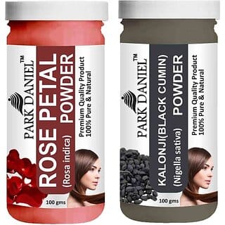 PARK DANIEL Pure & Natural Rose Petal Powder & Kalonji(Black Cumin) Powder Combo Pack of 2 Bottles of 100 gm (200 gm ) (200 ml)