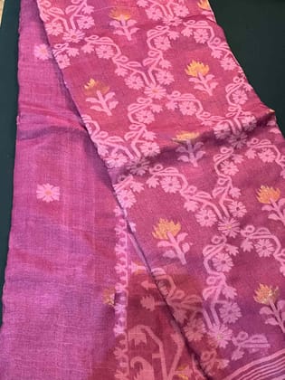 Tussar Silk Jamdani Saree in Pink