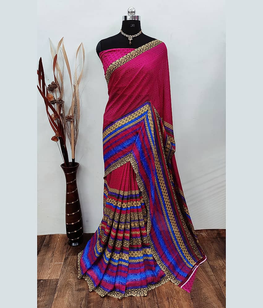 ANAND SAREES Georgette Printed Saree With Unstitched Blouse Piece ( Pink )