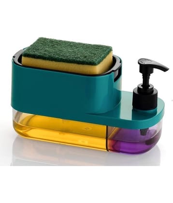 Plastic 3 in 1 Soap Pump Dispenser Dish Soap Liquid Dispenser Sponge Holder Dish Soap Pump Dispenser for Kitchen Sink Countertop Kitchen Bathroom (Multi-Color)