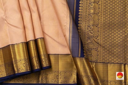 Pastel Peach And Blue Kanchipuram Silk Saree Handwoven Pure Silk Pure Zari For Wedding Wear PV NYC 728
