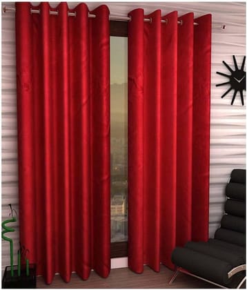 Panipat Textile Hub Solid Blackout Eyelet Door Curtain 7 ft Pack of 2 -Red