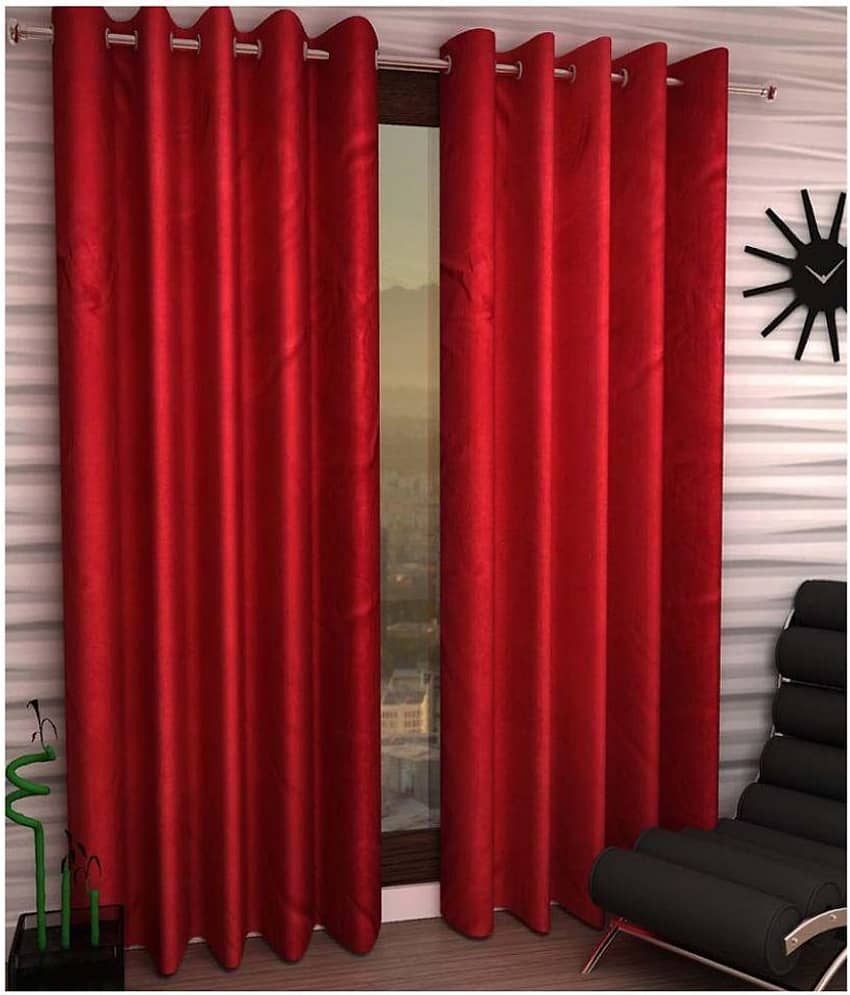 Panipat Textile Hub Solid Blackout Eyelet Door Curtain 7 ft Pack of 2 -Red