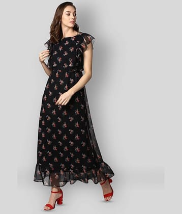StyleStone Women Polyester Printed A-line Dress ( Black )