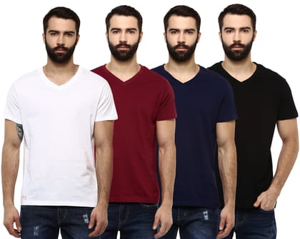 Men's V Neck Half Sleeves Combo Pack of 4 T-Shirts - Black, Navy, Rio Red & White-5XL / Black, Navy, Rio Red & White
