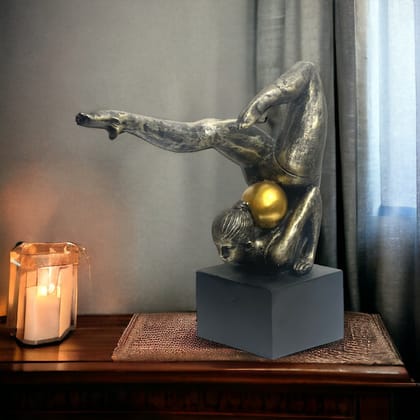 Yoga Girl with Ball Statue Lady Figurine Best for Gifting Home Decor H- 25.5 cm-L  26.5 cm /  W 10.5 cm / H  25.5 cm