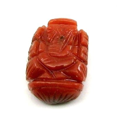 Certified 3.99Ct Real Italian Red Coral Carved Lord Ganesha God Statue Religious Idol