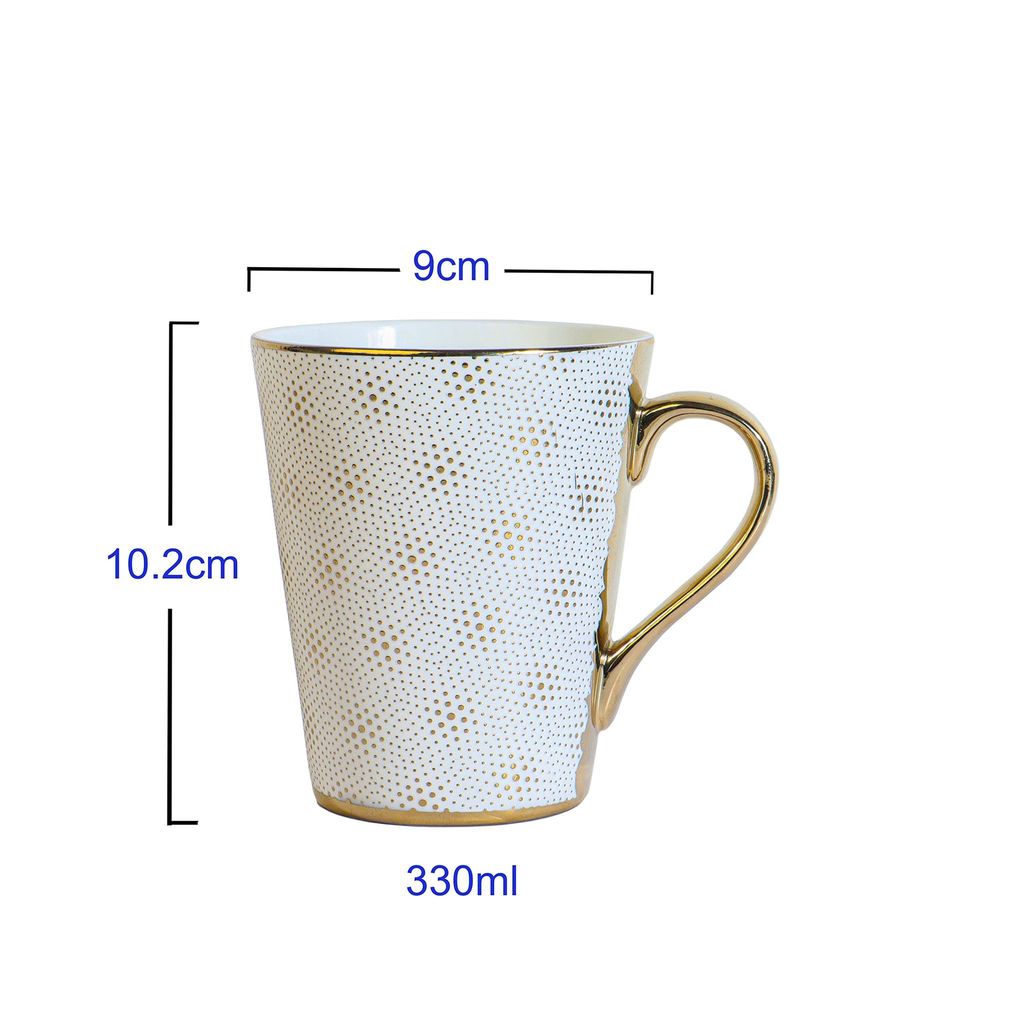 Femora Fine Bone China White-Golden Coffee Mugs, Tea Mugs, Ceramic Tea Cups (330 ml, White/Golden) - 3 Pcs Set
