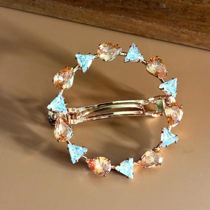 Trendisia Luxury Crystal Hair Clip  Rose Gold Round Barrette with Champagne & Triangular Stones for Women