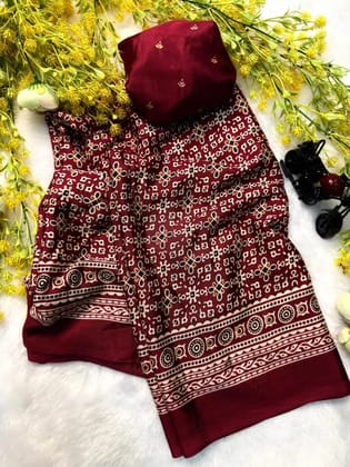 New supar AJRAKH saree pure  CREAP  gajji  Silk saree