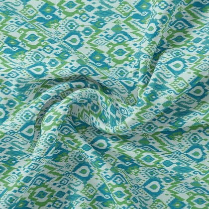 Morden Ikat Blurry Skyblue Digital Printed Fabric-Polyester / Japan Satin / 110 CM | 43 Inch