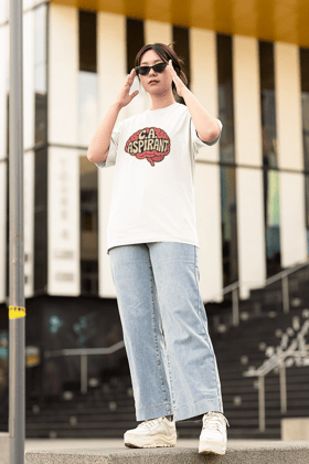 CA Aspirant – Mind on the Mission - Round Neck Drop Shoulder Graphic Printed Oversized Cotton T-shirt-S / Black
