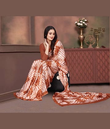 JIHANA FAB Georgette Printed Saree With Unstitched Blouse Piece ( Brown )