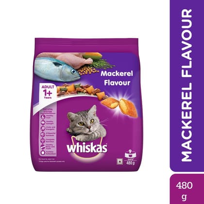 Whiskas Mackerel Flavour Adult (1+ Years) Dry Cat Food 480g