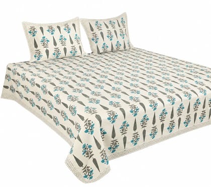 Hand Block Print Luxury Super King Cotton Bedsheet 108x108 With 2 Pillow Covers, 250GSm, 144TC Hand Block Print Luxury Super King Cotton Bedsheet 108x108 With 2 Pillow Covers, 250GSm, 144TC
