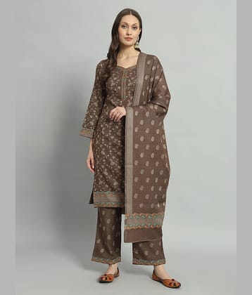SAFAA Unstitched Woollen Printed Dress Material - Brown ( Pack of 1 )