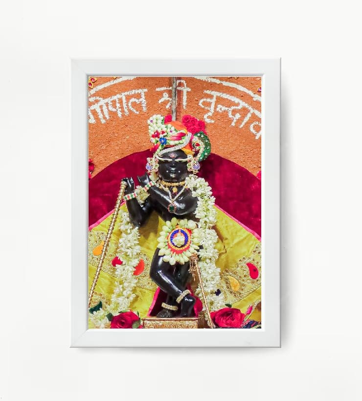 NOKKES Radha Raman Ji Vrindavan Radha Raman Thakur Ji White Photo Frames Religious Photo frame 5X7 Inch Photo Frame_QWW90