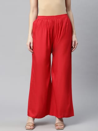 Rang Gali Women's Red Solid Rayon Palazzo-26