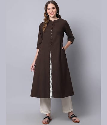 Pistaa - Brown Cotton Women's A-line Kurti ( Pack of 1 )