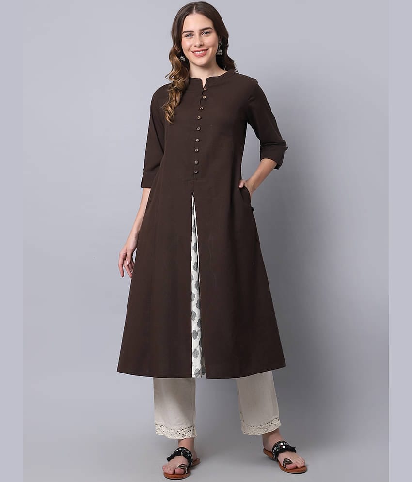 Pistaa - Brown Cotton Women's A-line Kurti ( Pack of 1 )