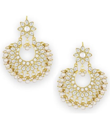 Spargz Pearl Beaded Gold Plated Kundan Festive Wear Chand Bali Earring For Women