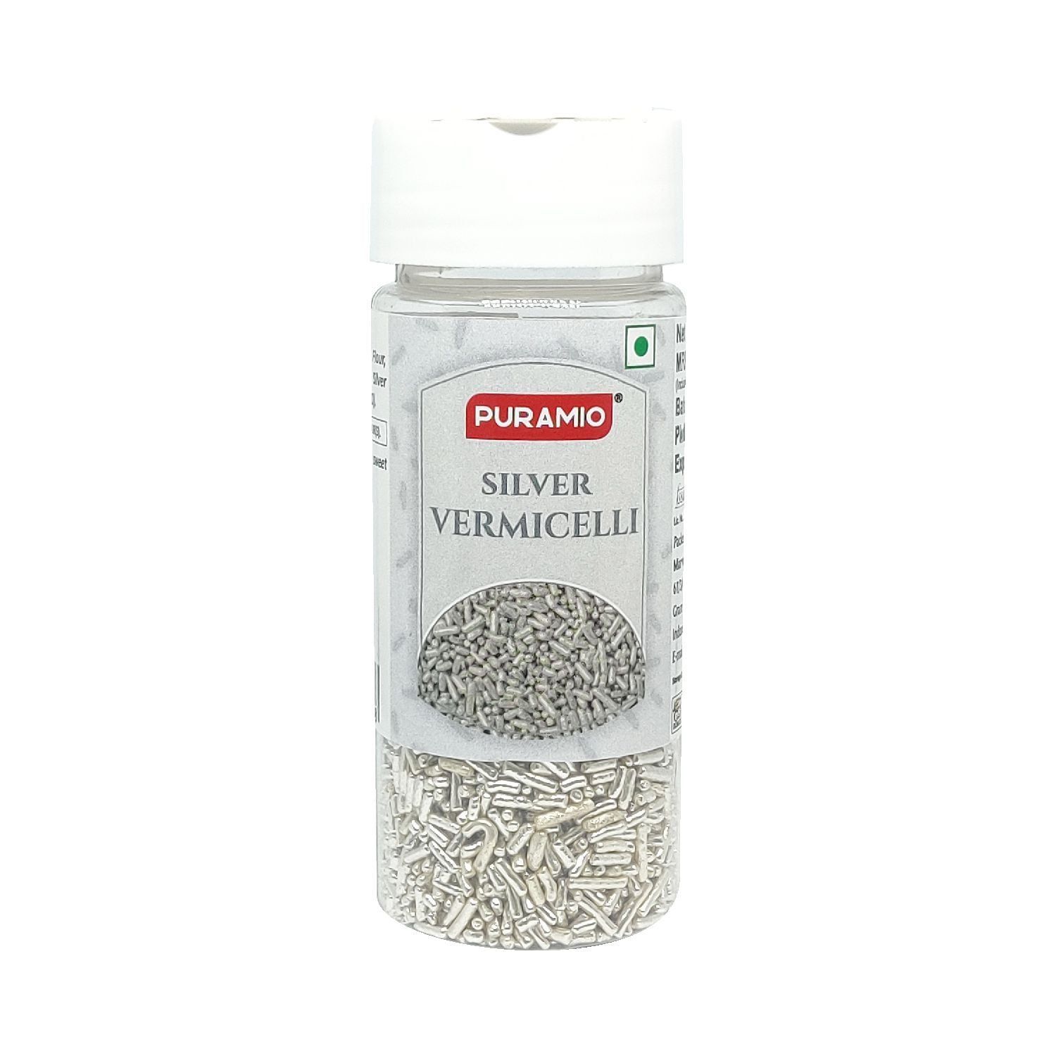 Puramio Silver Vermicelli Sprinkles With (Real Silver Vark) For Cake Decoration, 100 gm