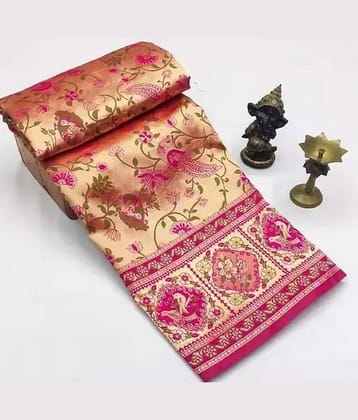 Gazal Fashions Banarasi Silk Embellished Saree With Unstitched Blouse Piece ( Multicolour )