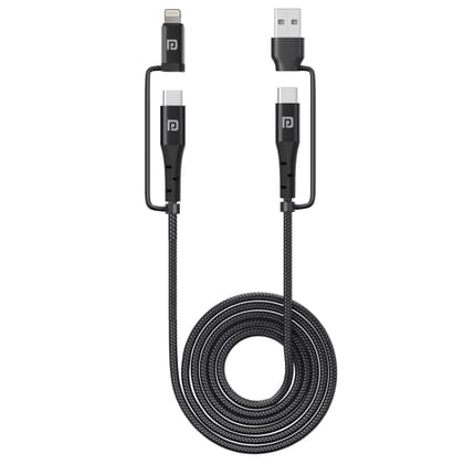 Portronics Konnect J8 3-in-1, USB A + Type C to 8 Pin + Type C, Fast Charging Cable with 60W Max Output, Nylon Braided, For Android Smartphone, Ios And Type C Usb Devices, 1.2M Length