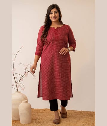 AMTHI Women 100% Cotton Printed Straight Kurti ( Red )