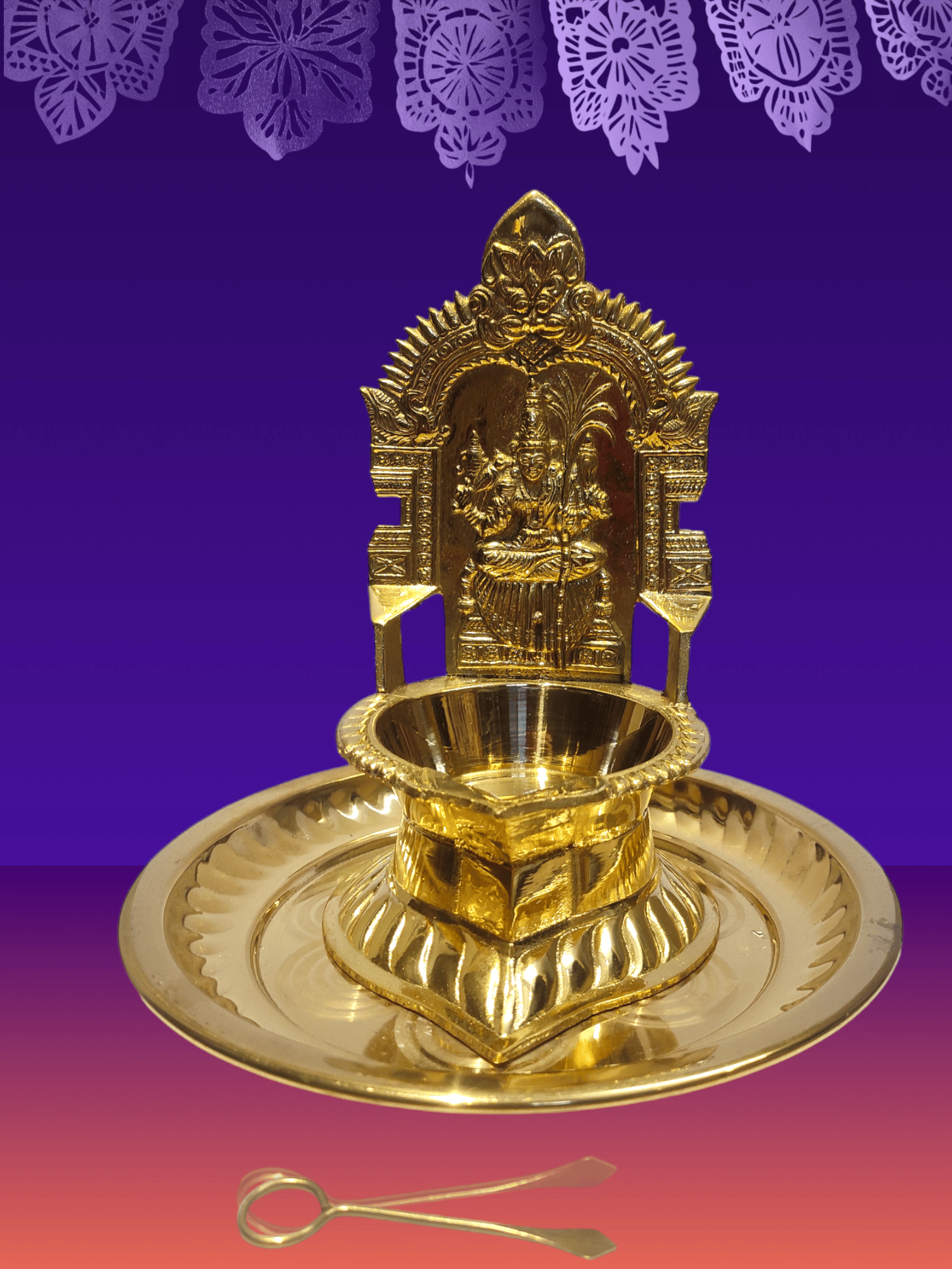 NAAYAGI - kamakshi VILAKKU brass made - 18.3 cm. High with an brass base plate and an Pin