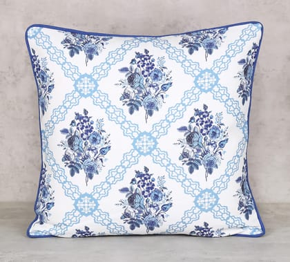 India Circus Cerulean Blooms - Cotton Duck Cushion Cover - 16 X 16 Inch