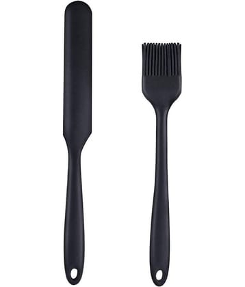 Baskety Silicone Cream Jar and Basting Pastry Brush Spatula ( Pack of 2, Black )