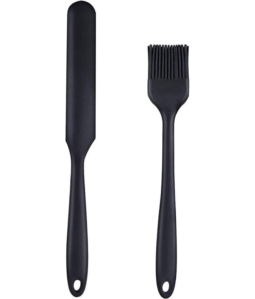 Baskety Silicone Cream Jar and Basting Pastry Brush Spatula ( Pack of 2, Black )