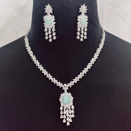 Delicate Rhodium Necklace-Mint Green / Rhodium