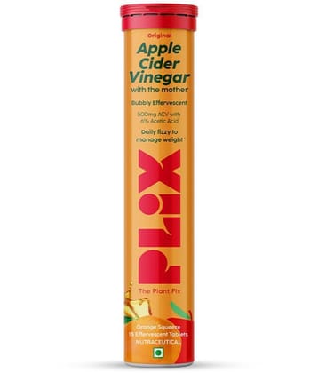Plix Apple Cider Vinegar 15 Effervescent Tablets Orange Flavour with Vitamin B12 (15 No)