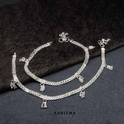 Real Sterling Silver Indian brides collection Pink CZ Anklet Ankle Bracelet 10.3"