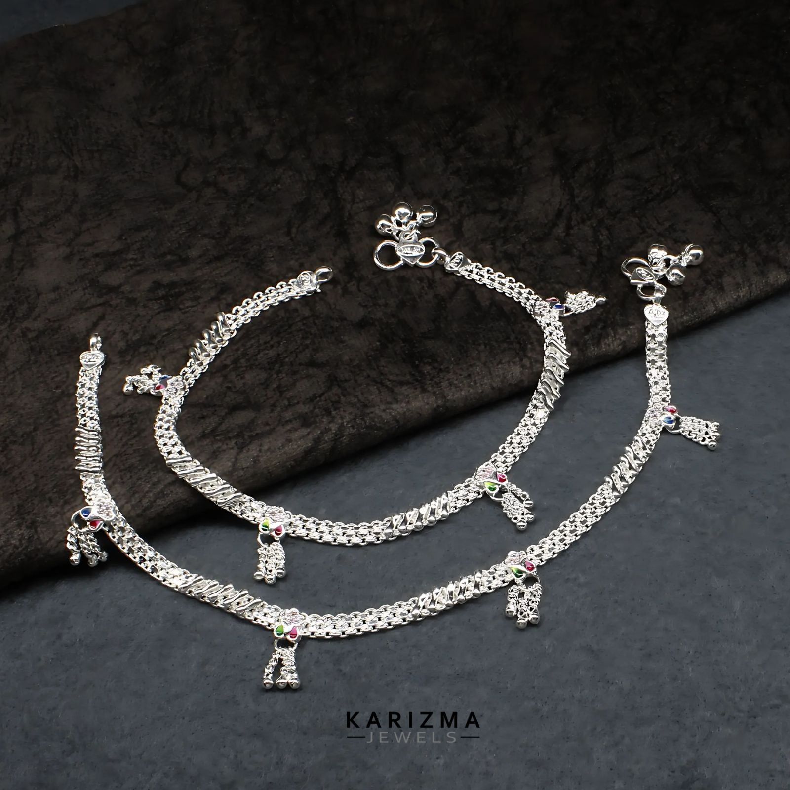 Real Sterling Silver Indian brides collection Pink CZ Anklet Ankle Bracelet 10.3"