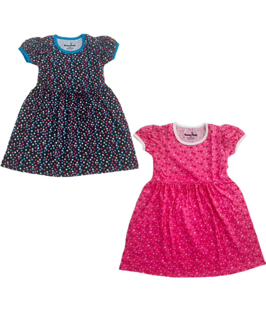 NammaBaby Cotton Fit And Flare Dress For Girls ( Pack of 2 , Pink )