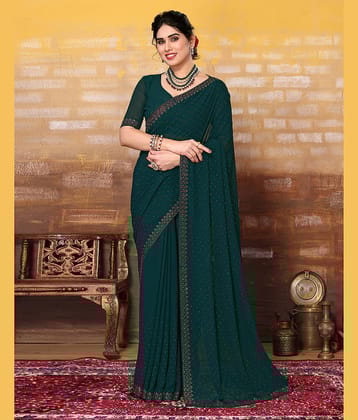 Samah Georgette Embellished Saree With Unstitched Blouse Piece ( Teal )
