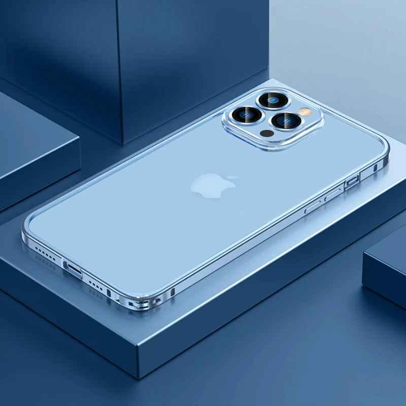 iPhone 12 Series Slim Metal Lock case with Camera Lens Protector-iPhone 12 Pro / Blue