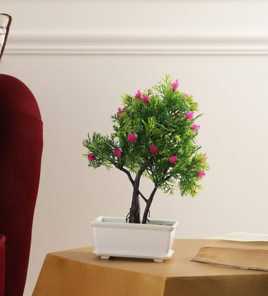 FOLIYAJ Artificial Bonsai Tree with Purple Flowers with Pot |Bonsai Tree|Artificial Succulents|with Pot|Home D�cor for Living Room Home Office Shop|House|Gift|Decoration