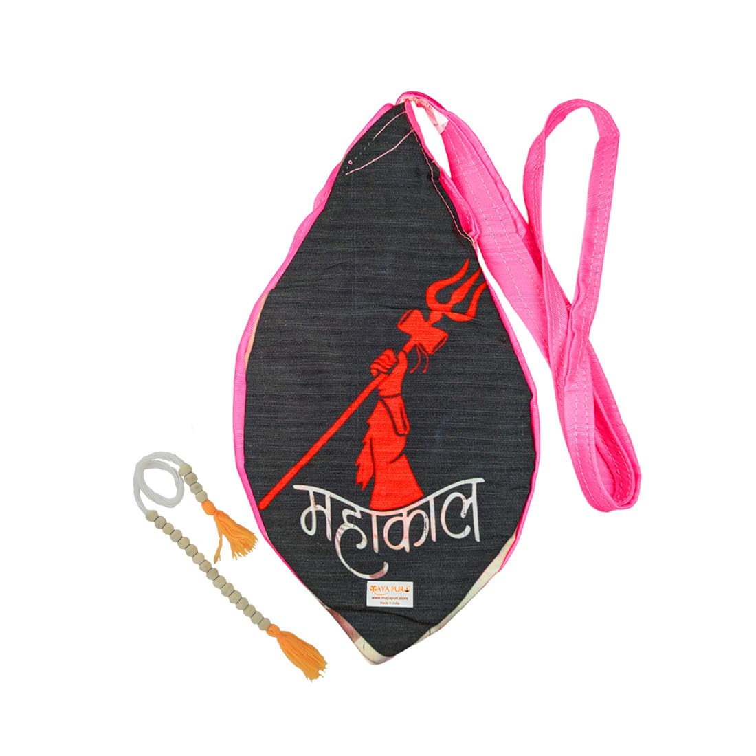 MAYAPURI Mahakal Printed Gomukhi Chanting Bag, Pure Cotton Beads Bag/Japa Mala Bag with Zip Pocket, Sakshi Mala Counter, Pack of 1